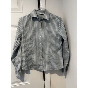 Loro Piana Women's Blue White Striped Button Down LS Shirt Sz 48 Cotton Stripes